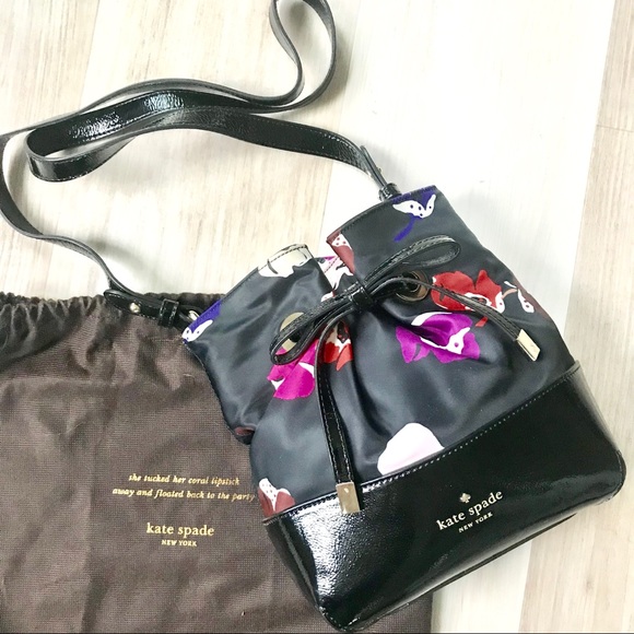 kate spade Handbags - Kate Spade Black Floral Satin Bucket Shoulder Bag